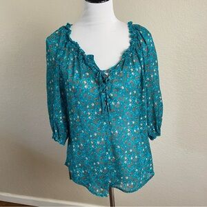 Old Navy Teal Floral Peasant Blouse Size Medium